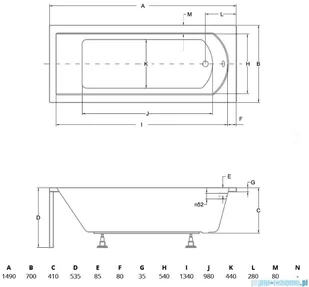 Besco Shea 150x70 wanna prostokątna + obudowa + syfon #WAS-150-PK/#OAP-150-UNI/19975 - Wanny z hydromasażem - miniaturka - grafika 2