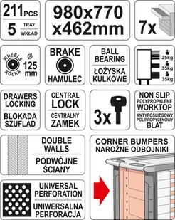 656 65669927 Wózek szafka serwisowa z narzędziami 7 szuflad 211 narzędzia wymiary 98x77x46,5 cm) 69927-uniw - Podnośniki 656 65669927 Wózek szafka serwisowa z narzędziami 7 szuflad 211 narzędzia wymiary 98x77x46,5 cm) 69927-uniw - Podnośniki - miniaturka - grafika 10
