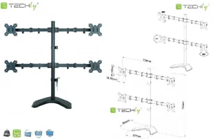 Techly Techly Ramię biurkowe na cztery monitory LED/LCD 13-27cali VESA 4x10kg regulowane AJTEYM000027590 - Uchwyty do monitorów - miniaturka - grafika 6