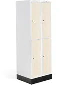 Meble do szkół i przedszkoli - AJ Produkty Szafka do szatni ROZ, 2 moduły, 4 drzwi, 1740x600x550 mm, brzoza, z podstawą - miniaturka - grafika 1