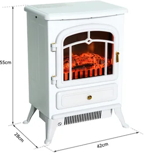 Homcom HOMCOM KOMINEK ELEKTRYCZNY PIEC EFEKT PŁOMIENI metal szkło biały L42 x B28 x H55 cm - Kominki elektryczne - miniaturka - grafika 2