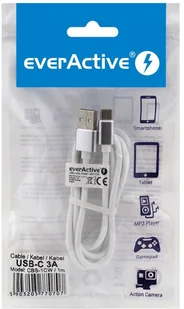everActive Kabel przewód silikonowy USB USB-C Typ-C everActive CBS-1CW 100cm z obsługą szybkiego ładowania do 3A biały CBS-1CW - Kable USB - miniaturka - grafika 3