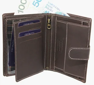 Cefirutti Portfel Męski Skóra Cielęca Duży Pionowy Z Zapięciem Dwa Skrzydełka Pionowy Suwak Matowy HT 7680278-5 - Portfele - miniaturka - grafika 4