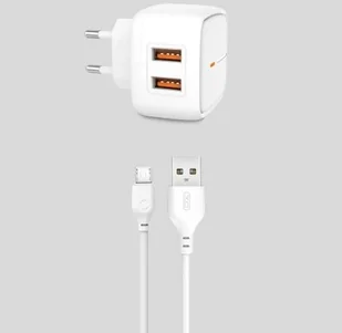 XO Ładowarka sieciowa L61 plus kabel micro biała 2USB 2,4A - Ładowarki do telefonów - miniaturka - grafika 2