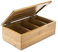 Pojemniki kuchenne - Relaxdays pudełko na herbatę, wymiary wys. x szer. x głębokość: 9 x 28,5 x 16 cm, drewno bambusowe z jednostronnie otwieraną pokrywką, z 4 przegródkami na około 80 torebek herbaty, dekoracyjna szkatuł 10018875 - miniaturka - grafika 1