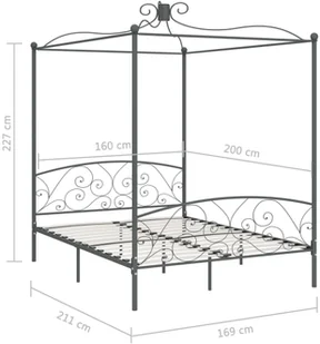 vidaXL Rama łóżka z baldachimem, szara, metalowa, 160 x 200 cm - Łóżka - miniaturka - grafika 6