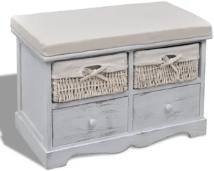 vidaXL vidaXL Ławka drewniana z 4 szufladami oraz poduszką (biała) - Ławki do przedpokoju - miniaturka - grafika 2