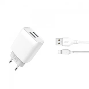 XO Ładowarka sieciowa L57 plus kabel typ-C biała 2USB 2,4A - Ładowarki do telefonów - miniaturka - grafika 2