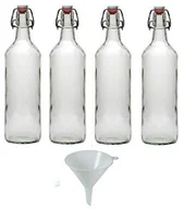 Butelki filtrujące - Viva Haushaltswaren Artykuły gospodarstwa domowego Viva  4 szklanych butelek z zamknięciem dźwigniowym 1L do samodzielnego napełniania wraz z białym lejkiem do napełniania  12 cm #14905# - miniaturka - grafika 1