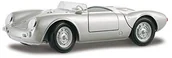 Kolekcjonerskie modele pojazdów - Maisto A Porsche 550 Spyder, model samochodu ze sprężynami, skala 1: 18, drzwi i poruszać się maski silnika, gotowy model, skrętne, 24 cm, srebrny (531843) - miniaturka - grafika 1