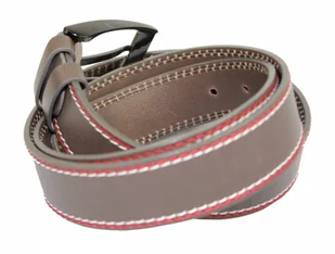 Pas-Max (PL) Pasek Skórzany (PL) Skóra Naturalna Licowa EXTRA 40 mm Beżowo-Grafitowy Z Podwójną Czerwoną I Białą Nitką - Paski - miniaturka - grafika 5