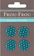 Akcesoria i części do maszyn do szycia - Frou-Frou Frou-Frou 7090 18 211 guziki dekoracyjne z nylonu, zadrukowane, turkusowe z jasnymi kropkami, 4 sztuki 7090 18 211 - miniaturka - grafika 1