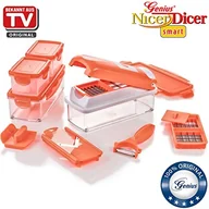 Siekacze tarki i szatkownice - Genius Nicer Dicer Smart | krajalnica 15-częściowa | neonowy róż | do szatkowania | krojenia w kostki | tnie wszystko | nowość z TV A33850 - miniaturka - grafika 1