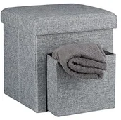 Pufy i podnóżki - Relaxdays składany taboret do siedzenia, liny, potrójna, zdejmowana pokrywka, kostka do siedzenia do przechowywania, stabilny 10020369_111 - miniaturka - grafika 1