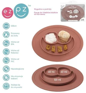 EZPZ Silikonowy Talerzyk z Podkładką Mały 2w1 Mini Mat Brązowy - Miseczki i talerzyki dla dzieci - miniaturka - grafika 4