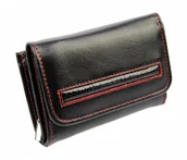 Portfele - PolskaGalanteria.pl Portfel Damski Skórzany PolskaGalanteria Z Wstawką 12 cm Suwak Skóra Naturalna CZARNY Z CZERWONYM WZÓR II KP D1208Z-WST - miniaturka - grafika 1