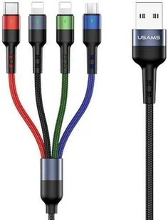 USAMS Kabel pleciony U26 4w1 0.35m 2A Fast Charge (2xlightning/microUSB/USB-C) SJ411USB01 (US-SJ411) - Kable USB - miniaturka - grafika 2