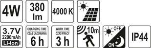 Yato REFLEKTOR LED SOLARNY 4W Z CZUJNIKIEM RUCHU YT-81860 ZYSKAJ RABAT 30 ZŁ YT-81860 - Pozostałe oświetlenie - miniaturka - grafika 7