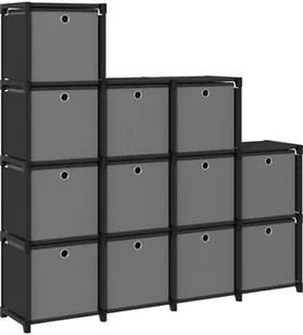 vidaXL Regał z 12 przegrodami, pudełka, czarny, 103x30x141 cm, tkanina - Regały - miniaturka - grafika 3