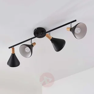 Lampenwelt com Czarny spot sufitowy LED Arina z drewnem - Lampy sufitowe - miniaturka - grafika 4