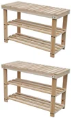Szafki na buty - vidaXL Półki na buty z ławką 2-w-1, 2 szt., lite drewno - miniaturka - grafika 1