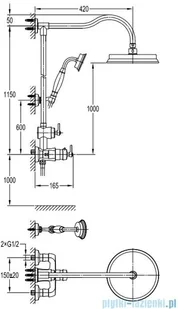 Omnires Armance system prysznicowy natynkowy termostatyczny złoty AM5244/6GL | - Słuchawki prysznicowe - miniaturka - grafika 2