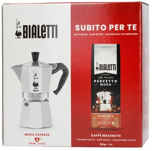 Bialetti Kawiarka Moka Express 6 TZ Srebrny + kawa Perfetto Moka Nocciola 200g - Zaparzacze i kawiarki - miniaturka - grafika 2