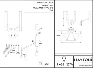 Maytoni Kinkiet LAMPA ścienna VIGO MOD620WL-04B  regulowana OPRAWA minimalistyczne tuby czarne białe Maytoni - Lampy ścienne - miniaturka - grafika 8