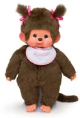 Maskotki i pluszaki - Sekiguchi Sekiguchi 255530 - Oryginalna dziewczyna Monchhichi z brązowego pluszu, z różowymi śliniaczkami i warkoczami z kokardkami, ok. 45 cm 255530 - miniaturka - grafika 1