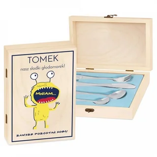 Murrano Zestaw Sztućców Dla Dzieci W Drewnianym Etui Nadruk Głodomorek SZT-ANIMALS_DRW-UV-023 - Sztućce dla dzieci - miniaturka - grafika 2