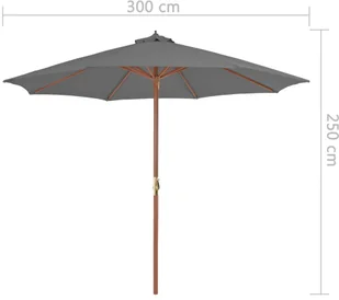 vidaXL Parasol ogrodowy na drewnianym słupku, 300 cm, antracytowy - Parasole ogrodowe - miniaturka - grafika 8