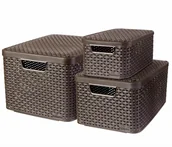 Pudła i pojemniki do przechowywania - Curver Koszyki Style z pokrywkami, 3 szt., brązowe, 240653 Keter Benelux - miniaturka - grafika 1