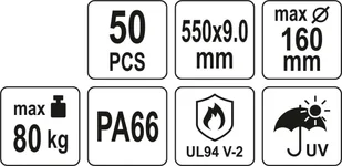 Yato OPASKI PLASTIKOWE 550X9,0 50SZT BIAŁE - Inne mocowania - miniaturka - grafika 4