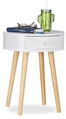 Konsole i sekretarzyki - Relaxdays okrągły stolik pomocniczy, szuflady, skandynawski wzór, stolik do kanapy lub stolik nocny, wys. x : 52 x 40 cm, drewno, malowane na biało - miniaturka - grafika 1