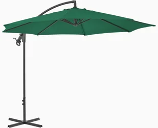 vidaXL Parasol wiszący ze stalowym słupkiem, 300 cm, zielony - Parasole ogrodowe - miniaturka - grafika 3
