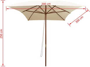 vidaXL Parasol ogrodowy, 200x300 cm, drewniany, kremowy - Parasole ogrodowe - miniaturka - grafika 7