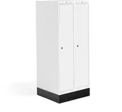 Meble do szkół i przedszkoli - AJ Produkty Szafka do szatni 03, 2 moduły, 2 drzwi, 1340x600x550 mm, biały, z podstawą - miniaturka - grafika 1