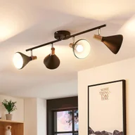 Lampy sufitowe - Lampenwelt com Czarny spot sufitowy LED Arina z drewnem - miniaturka - grafika 1