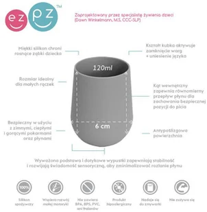 EZPZ Silikonowy kubeczek szary Tiny Cup  EZPZ 818156021387 - Kubki dla dzieci - miniaturka - grafika 4