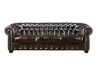 Sofy i kanapy - LINEA SOFA 4-osobowa sofa BRENTON w stylu chesterfield ze 100% bawolej skóry  kolor czekoladowy z kasztanowymi refleksami - miniaturka - grafika 1