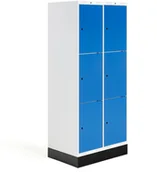 Meble do szkół i przedszkoli - AJ Produkty Szafka do szatni ROZ, 2 moduły, 6 drzwi, 1740x800x550 mm, niebieski, z podstawą - miniaturka - grafika 1