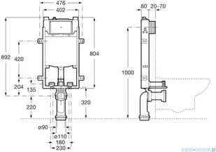 Roca Duplo One Basic stelaż podtynkowy WC do zabudowy ciężkiej A890070120 - Stelaże i zestawy podtynkowe do WC - miniaturka - grafika 2