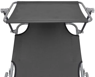 vidaXL Składany leżak z zadaszeniem, szary, aluminium - Leżaki ogrodowe - miniaturka - grafika 6