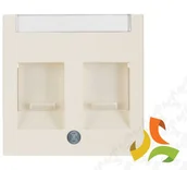 Klawisze i ramki - Hager BERKER B.KWADRAT Płytka czołowa do gniazda multimedialnego 2 podwójnego z zasuwami z polem opisowym krem połysk 11818982 11818982/HAG - miniaturka - grafika 1