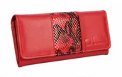 Portfele - PolskaGalanteria.pl Portfel Damski PolskaGalanteria Z Wstawką Skóra Węża Długi Max Z Suwakiem Skóra Naturalna CZERWONY KP D13-WST - miniaturka - grafika 1