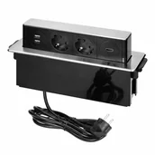 Wyłączniki światła i elektryczne - Orno Gniazdo meblowe wysuwane z blatu z płaskim frezowanym rantem, ładowarką USB i przewodem 2m, 2x2P+Z (Schuko), 2 x USB (Typ A), H - miniaturka - grafika 1