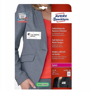 Avery Zweckform Samoprzylepne identyfikatory imienne 80 x 50 mm 200 szt L4785-20 - Etykiety do drukarek - miniaturka - grafika 3