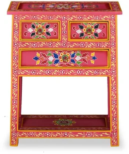 vidaXL Szafka z szufladami, drewno mango, różowa, ręcznie malowana - Komody - miniaturka - grafika 3