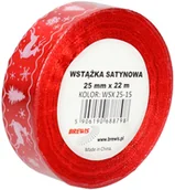 Pasmanteria - BREWIS Wstążka satynowa 25mmx22m moyw święta czerwono/biała Brewis - miniaturka - grafika 1
