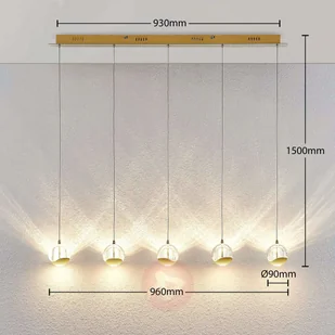 Lampenwelt com Lampa wisząca LED Hayley 5-pkt. podłużna, złota - Lampy sufitowe - miniaturka - grafika 4